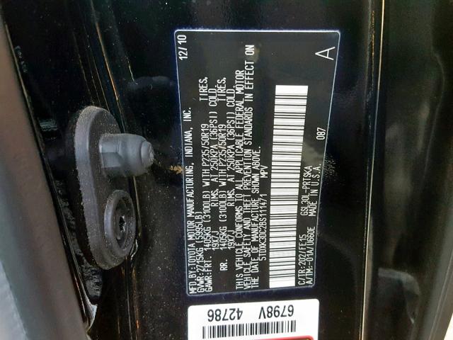 5TDXK3DC2BS111471 - 2011 TOYOTA SIENNA SPO BLACK photo 10