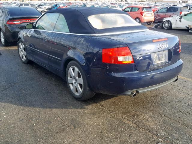 WAUAT48H73K008857 - 2003 AUDI A4 3.0 CAB BLUE photo 3