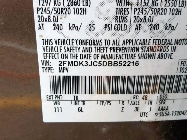 2FMDK3JC5DBB52216 - 2013 FORD EDGE SEL BROWN photo 10