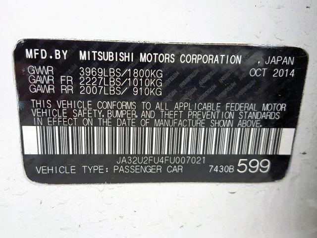 JA32U2FU4FU007021 - 2015 MITSUBISHI LANCER ES WHITE photo 10