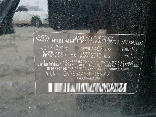 5NPE34AF6FH166512 - 2015 HYUNDAI SONATA SPO BLACK photo 10