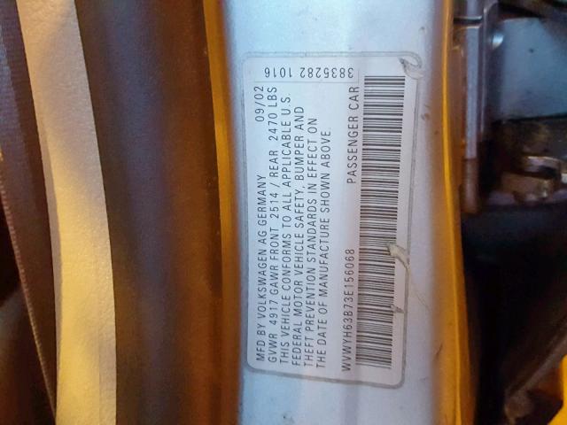 WVWYH63B73E156068 - 2003 VOLKSWAGEN PASSAT GLX 银色 照片 10