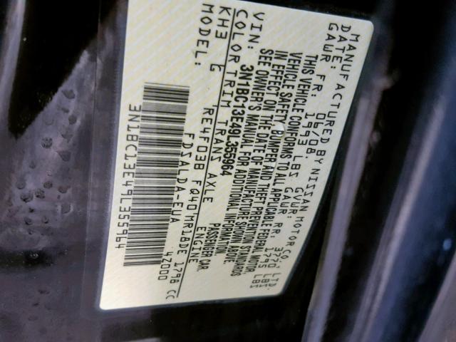 3N1BC13E49L355964 - 2009 NISSAN VERSA S BLACK photo 10