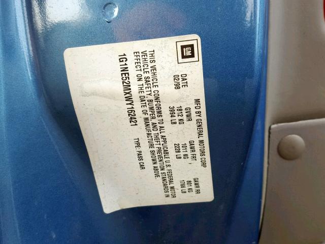 1G1NE52MXWY162421 - 1998 CHEVROLET MALIBU LS BLUE photo 10