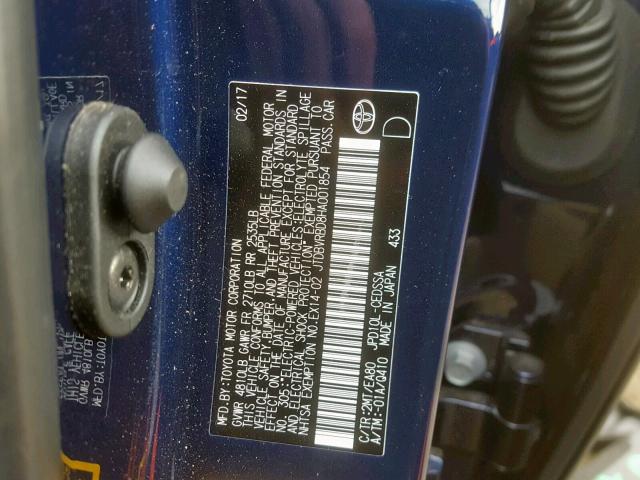 JTDBVRBD8HA001854 - 2017 TOYOTA MIRAI Көк фото 10