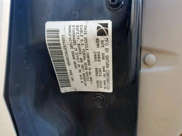 1G8AJ52F94Z182468 - 2004 SATURN ION LEVEL GOLD photo 10