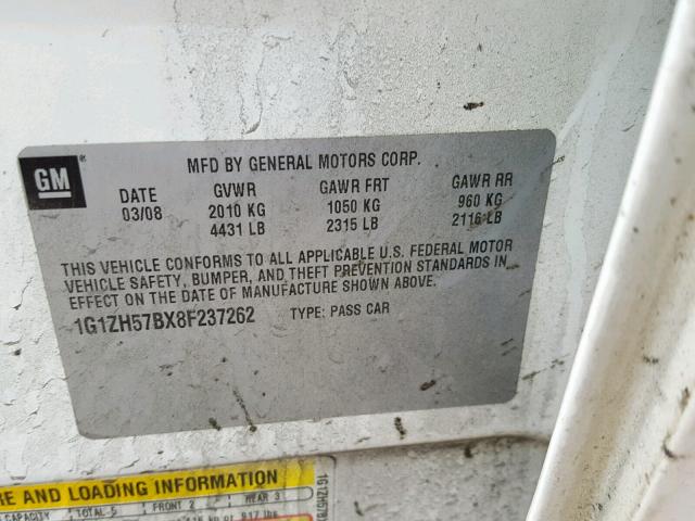 1G1ZH57BX8F237262 - 2008 CHEVROLET MALIBU 1LT თეთრი ფოტო 10