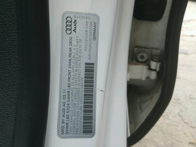 WAUSGAFC5CN002505 - 2012 AUDI A7 PRESTIG WHITE photo 10