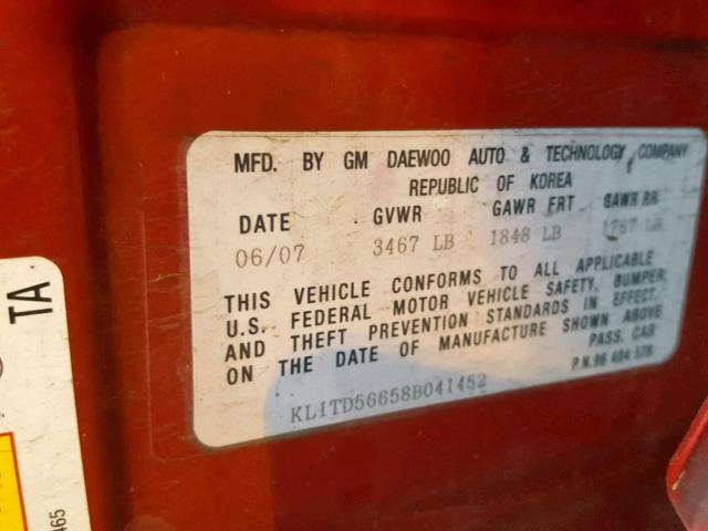 KL1TD56658B041452 - 2008 CHEVROLET AVEO BASE Qırmızı foto 10