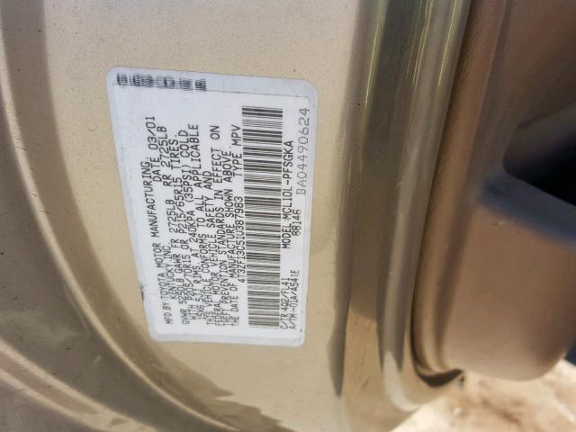 4T3ZF13C51U387983 - 2001 TOYOTA SIENNA LE BEIGE photo 10