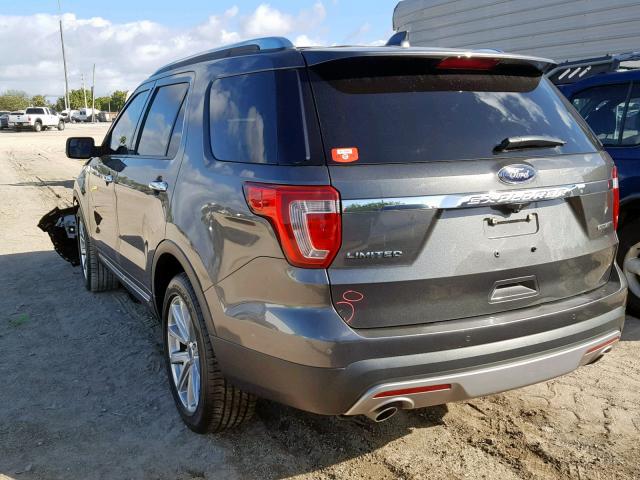 1FM5K7F83GGB98334 - 2016 FORD EXPLORER L GRAY photo 3