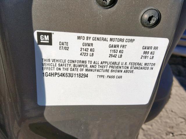 1G4HP54K63U118294 - 2003 BUICK LESABRE CU BEIGE photo 10