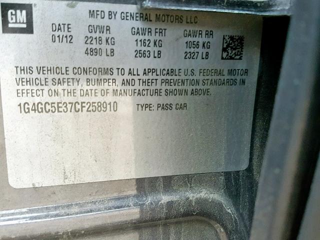 1G4GC5E37CF258910 - 2012 BUICK LACROSSE CHARCOAL photo 10