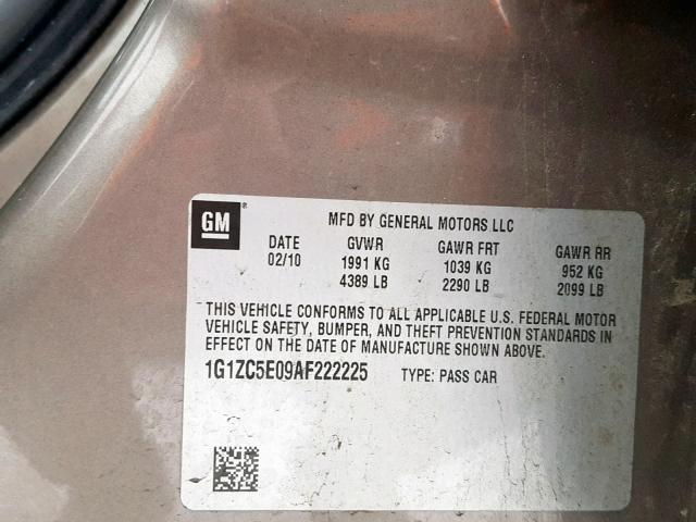 1G1ZC5E09AF222225 - 2010 CHEVROLET MALIBU 1LT 棕色 照片 10