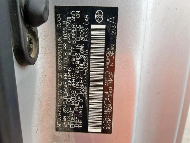 JTKDE177350023316 - 2005 TOYOTA SCION TC 银色 照片 10