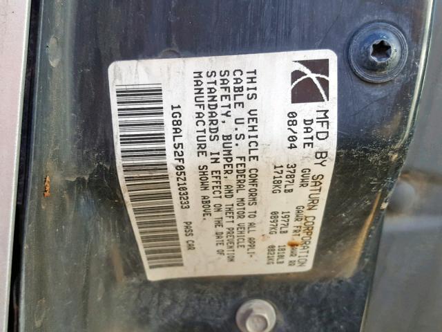 1G8AL52F05Z103233 - 2005 SATURN ION LEVEL SILVER photo 10