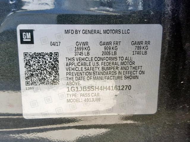 1G1JB5SH4H4161270 - 2017 CHEVROLET SONIC LS CHARCOAL photo 10