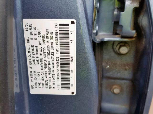 1HGCM66557A026235 - 2007 HONDA ACCORD EX BLUE photo 10