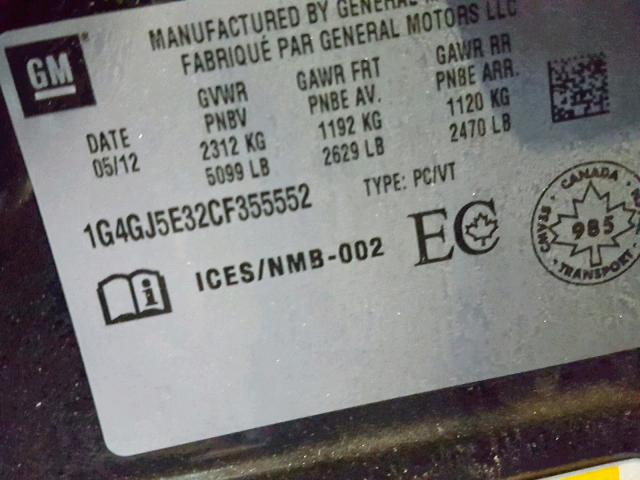 1G4GJ5E32CF355552 - 2012 BUICK LACROSSE T CHARCOAL photo 10