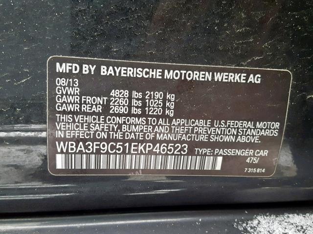 WBA3F9C51EKP46523 - 2014 BMW ACTIVEHYBR BLACK photo 10