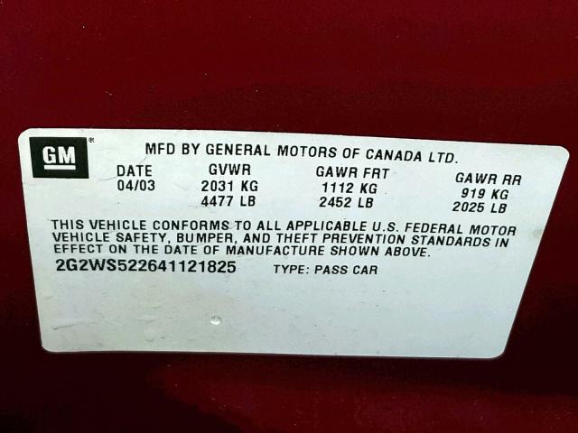 2G2WS522641121825 - 2004 PONTIAC GRAND PRIX RED photo 10