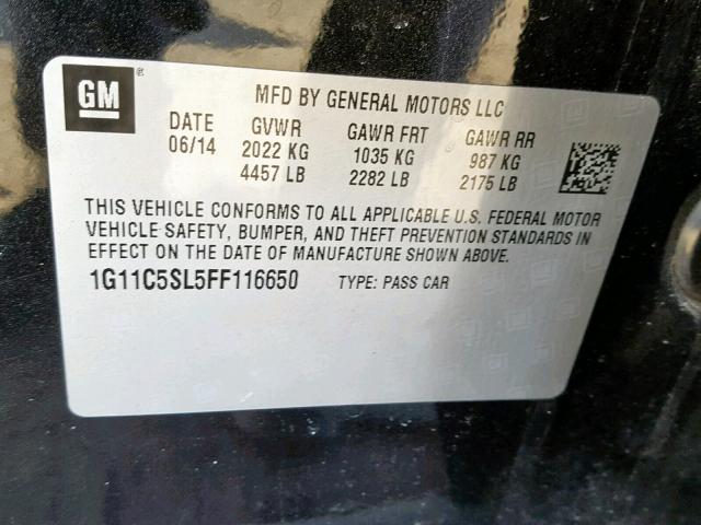 1G11C5SL5FF116650 - 2015 CHEVROLET MALIBU 1LT 黑色 照片 10