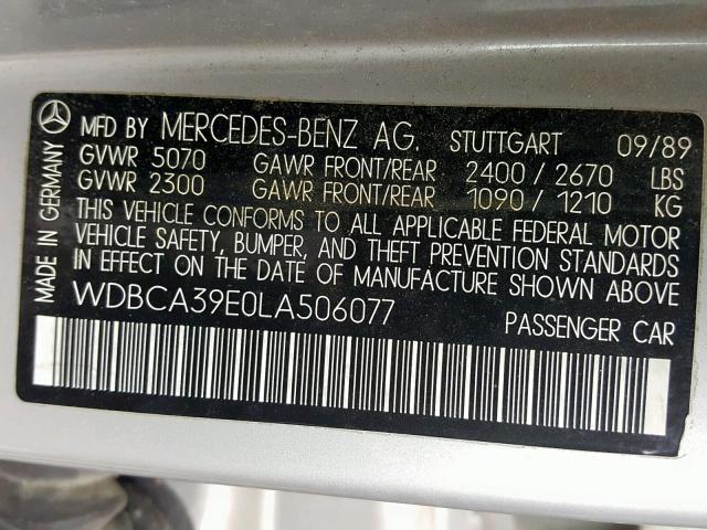 WDBCA39E0LA506077 - 1990 MERCEDES-BENZ 560 SEL SILVER photo 10