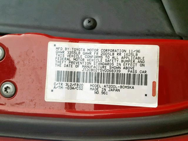 JT2CB02T5V0068339 - 1997 TOYOTA CELICA ST RED photo 10