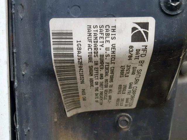 1G8AJ52F04Z183296 - 2004 SATURN ION LEVEL WHITE photo 10