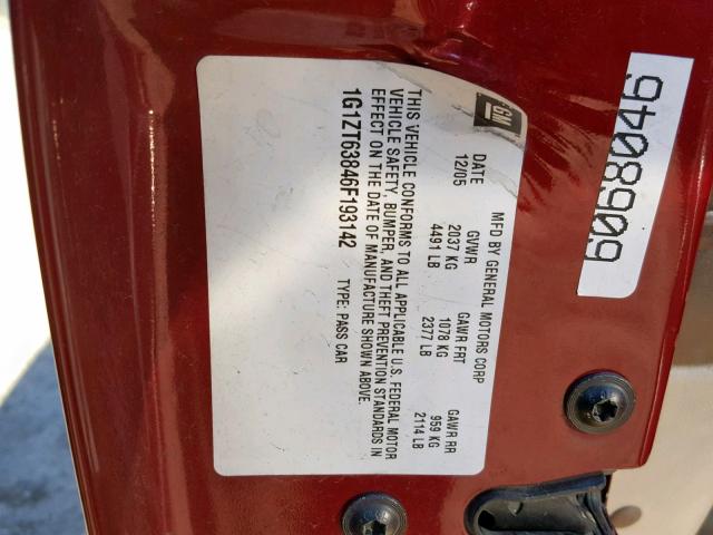 1G1ZT63846F193142 - 2006 CHEVROLET MALIBU MAX ბურგუნდია ფოტო 10