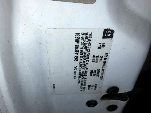 1G2WP12K42F118566 - 2002 PONTIAC GRAND PRIX WHITE photo 10