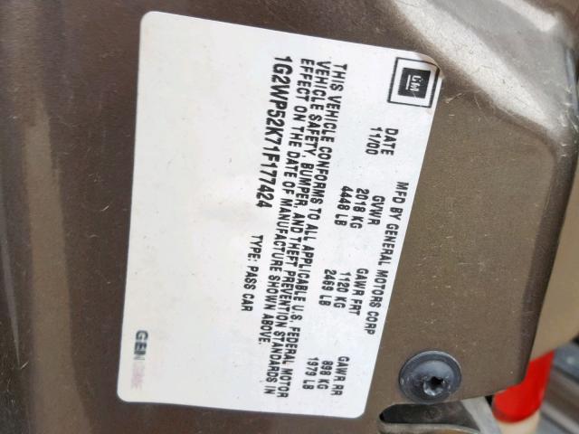 1G2WP52K71F177424 - 2001 PONTIAC GRAND PRIX GRAY photo 10