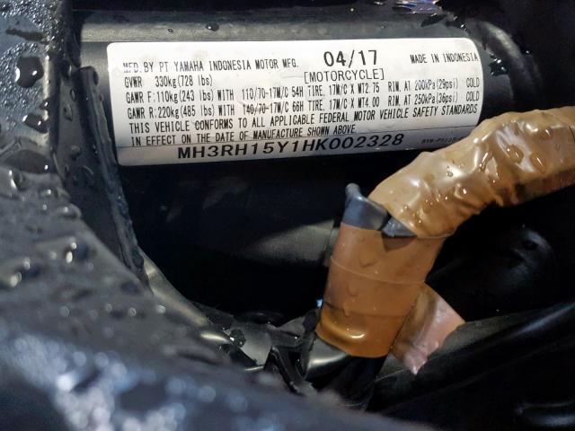 MH3RH15Y1HK002328 - 2017 YAMAHA YZFR3 A WHITE photo 10