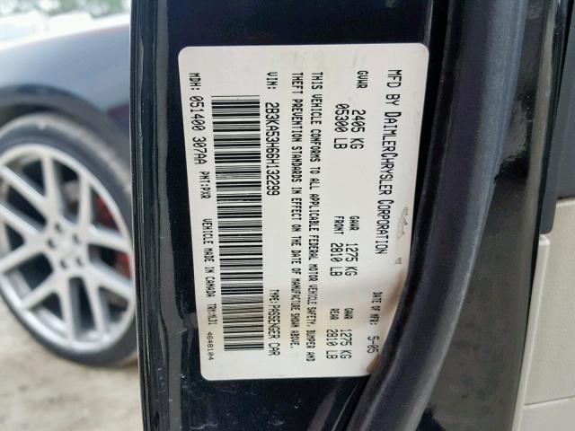 2B3KA53H66H132299 - 2006 DODGE CHARGER R/ BLACK photo 10