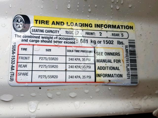 5LMFU27517LJ07071 - 2007 LINCOLN NAVIGATOR WHITE photo 10