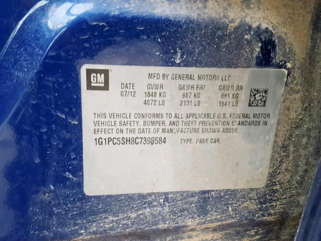 1G1PC5SH8C7398584 - 2012 CHEVROLET CRUZE LS BLUE photo 10