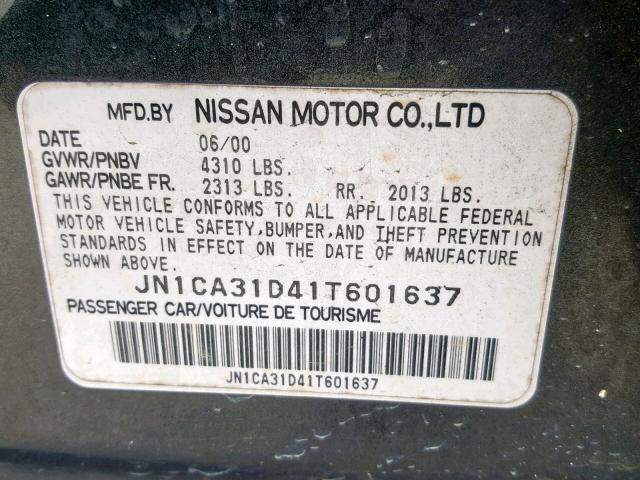 JN1CA31D41T601637 - 2001 NISSAN MAXIMA GXE GRAY photo 10