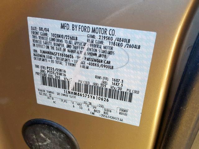 1LNHM86S75Y610626 - 2005 LINCOLN LS GOLD photo 10
