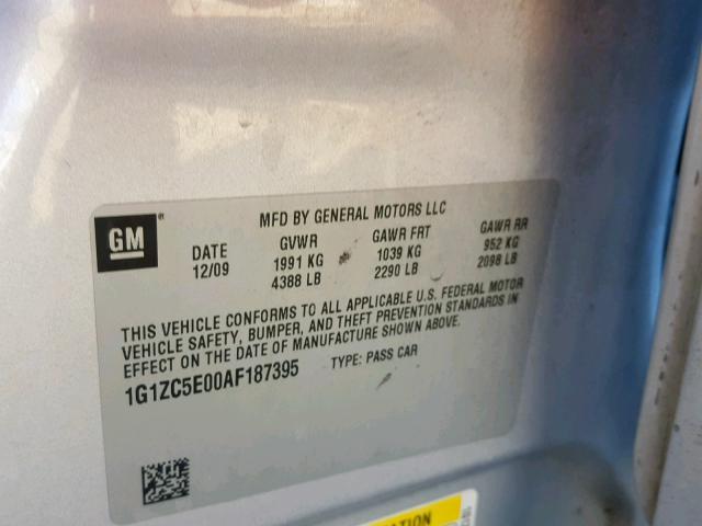 1G1ZC5E00AF187395 - 2010 CHEVROLET MALIBU 1LT SILVER photo 10