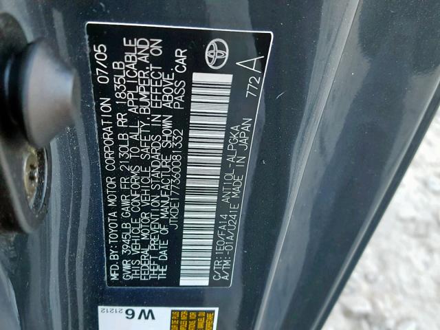 JTKDE177360081332 - 2006 TOYOTA SCION TC Boz foto 10