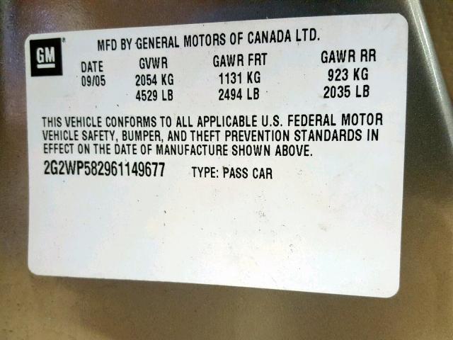 2G2WP582961149677 - 2006 PONTIAC GRAND PRIX GRAY photo 10