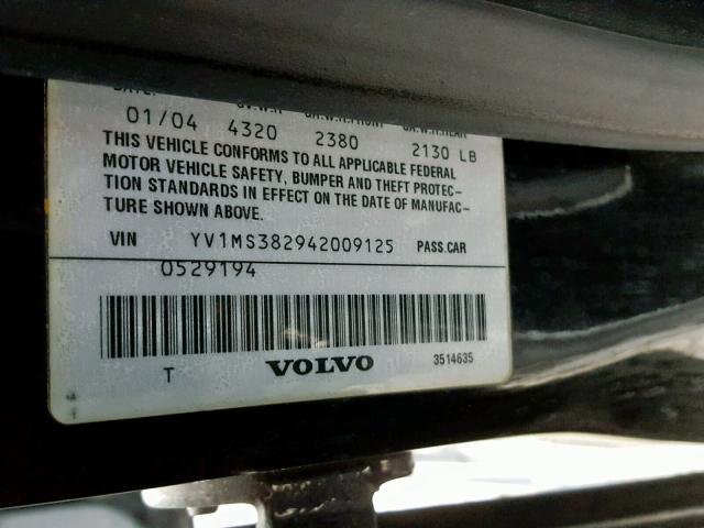 YV1MS382942009125 - 2004 VOLVO S40 2.4I BLACK photo 10