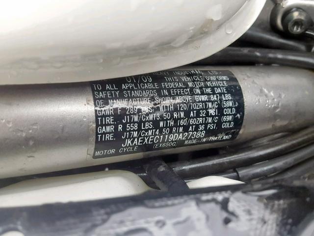 JKAEXEC119DA27388 - 2009 KAWASAKI EX650 C 白色 照片 10