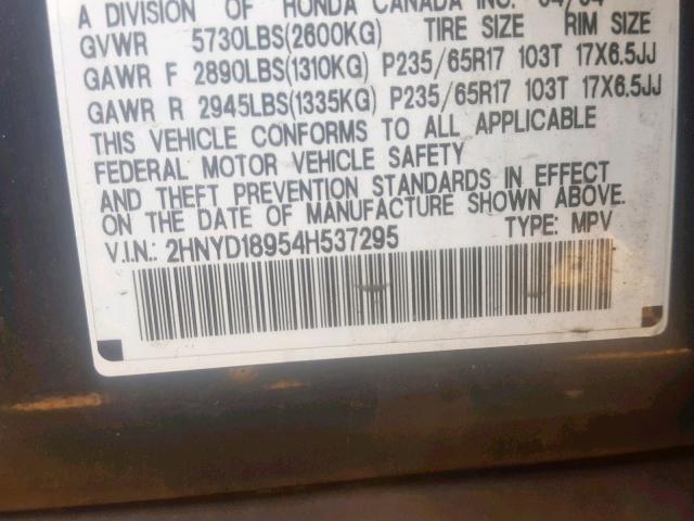 2HNYD18954H537295 - 2004 ACURA MDX TOURIN GRAY photo 10