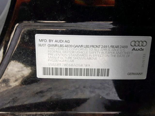 WAUEF78E68A058789 - 2008 AUDI A4 S-LINE BLACK photo 10