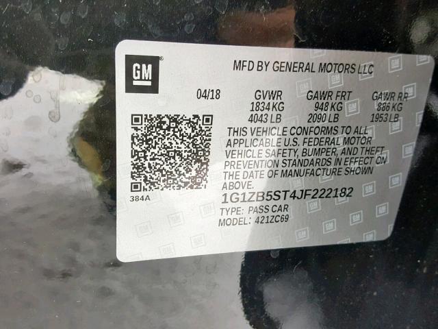 1G1ZB5ST4JF222182 - 2018 CHEVROLET MALIBU LS BLACK photo 10