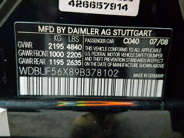 WDBUF56X89B378102 - 2009 MERCEDES-BENZ E 350 BLACK photo 10