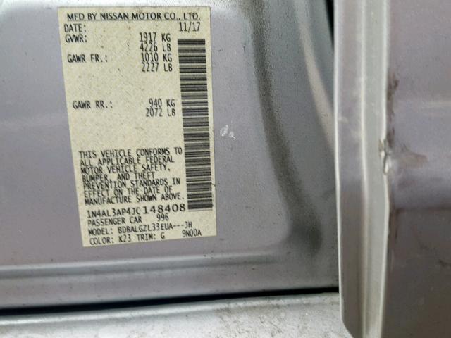 1N4AL3AP4JC148408 - 2018 NISSAN ALTIMA 2.5 SILVER photo 10