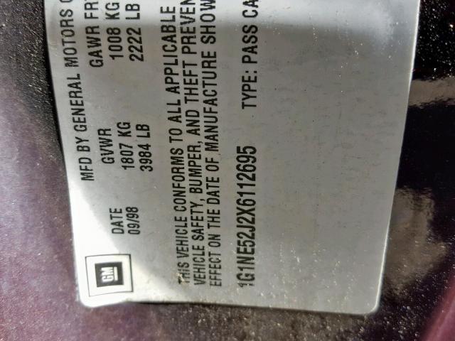 1G1NE52J2X6112695 - 1999 CHEVROLET MALIBU LS MAROON photo 10