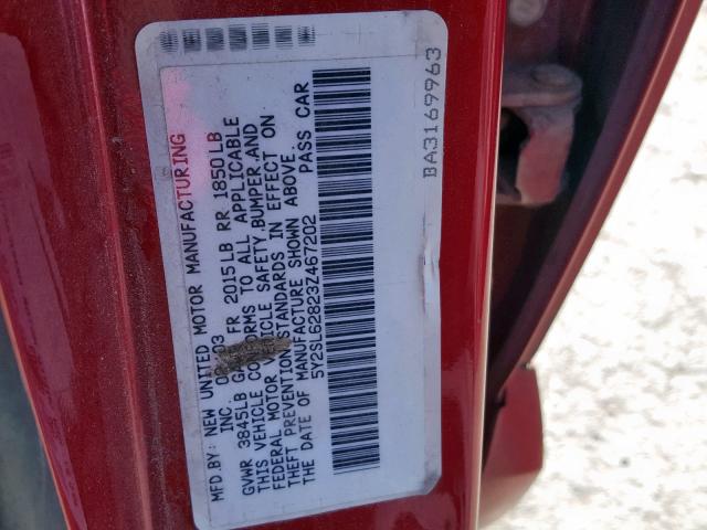 5Y2SL62823Z467202 - 2003 PONTIAC VIBE RED photo 10